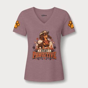Stay Pawsitive V-Neck Tee — Women's Dog Lover Graphic Shirt